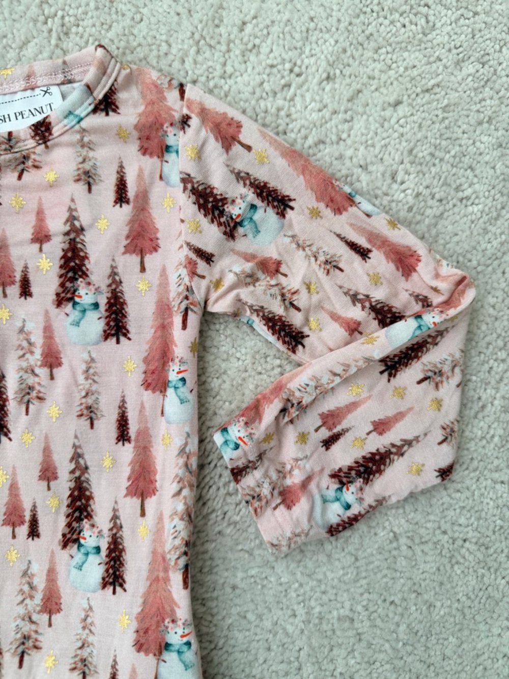 Posh Peanut Pink Christmas Tree Print & Gold Foil Long Sleeve Twirl Bodysuit - Picture 4 of 13